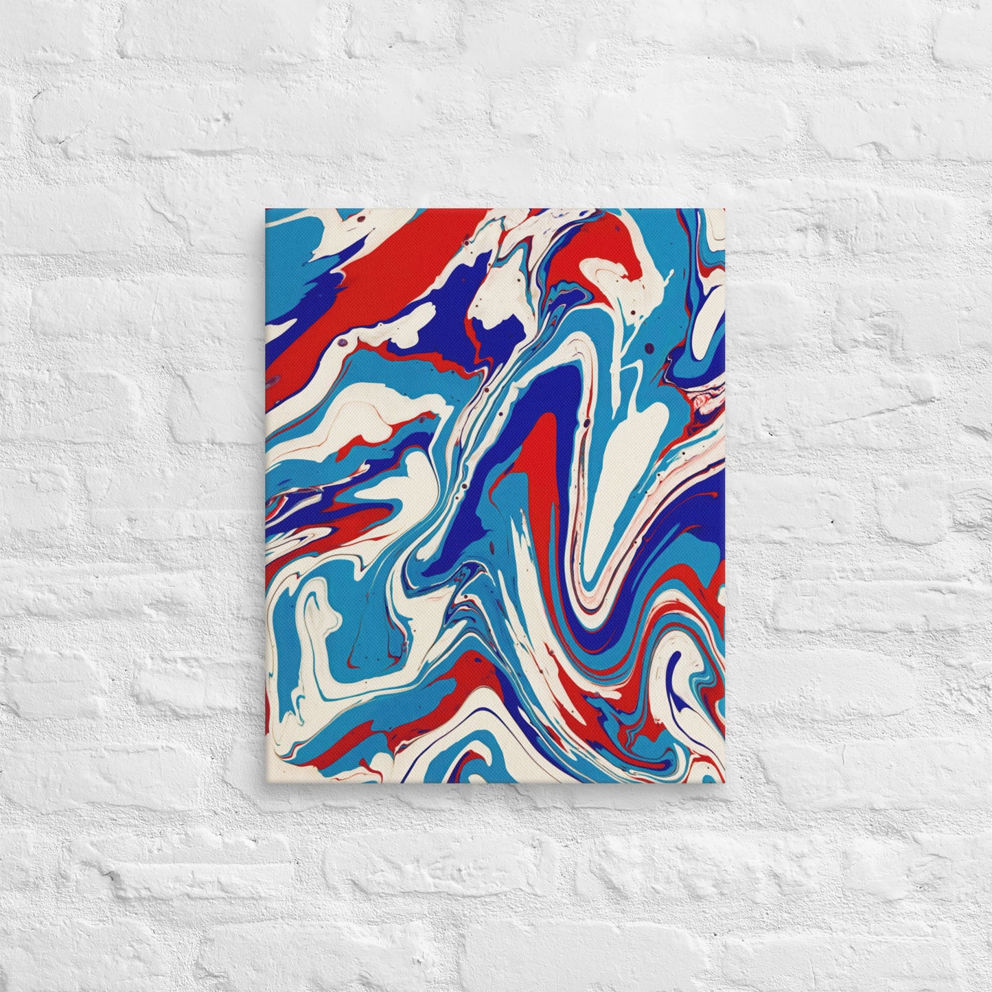 Abstract Flow Painting Canvas – Red, White, and Blue Colors – Fine Art Wall Decor For Bedroom, Living Room – Perfect Gift For Art Lovers