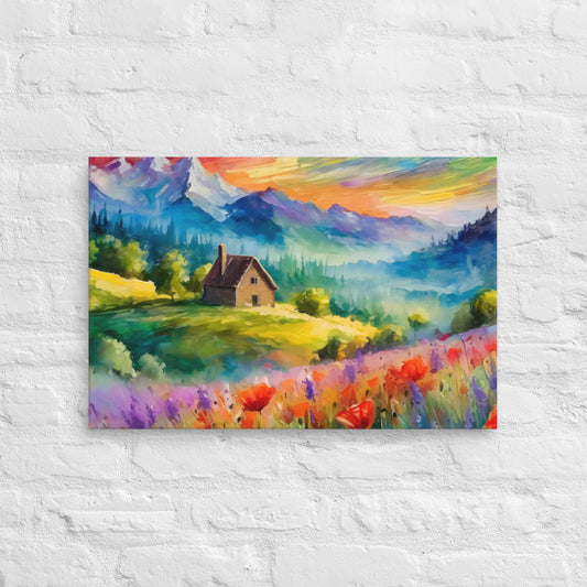 Scenic Mountain Sunset Oil Painting – Colorful Van Gogh Inspired Fine Art Canvas – Ideal Wall Decor For Living Room, Bedroom, Dining Room