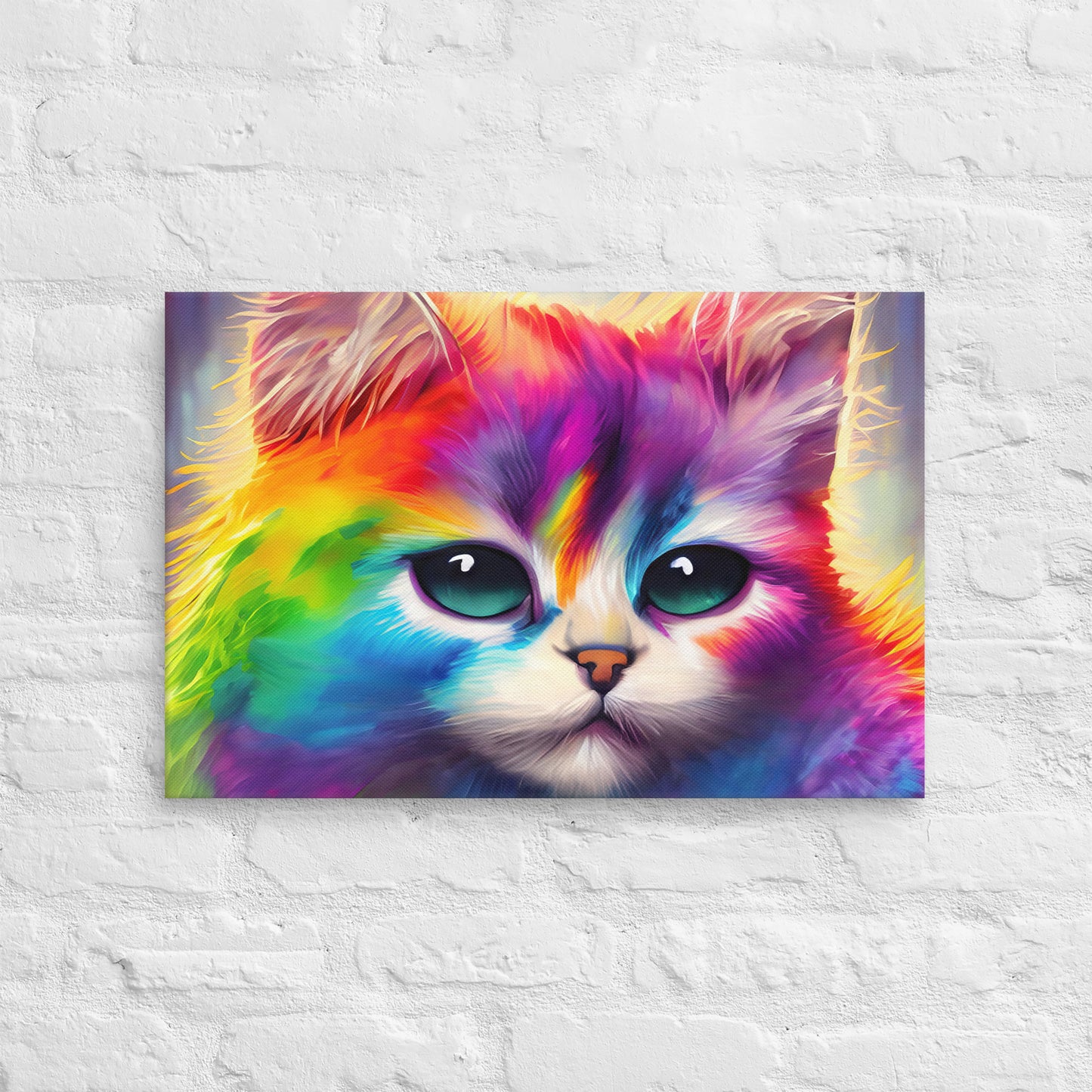 Vibrant Rainbow Fur Cat Painting – Stylish Fine Art Canvas – Perfect Gift & Stylish Wall Decor For Kids And Teen Bedrooms – Fun For All Ages