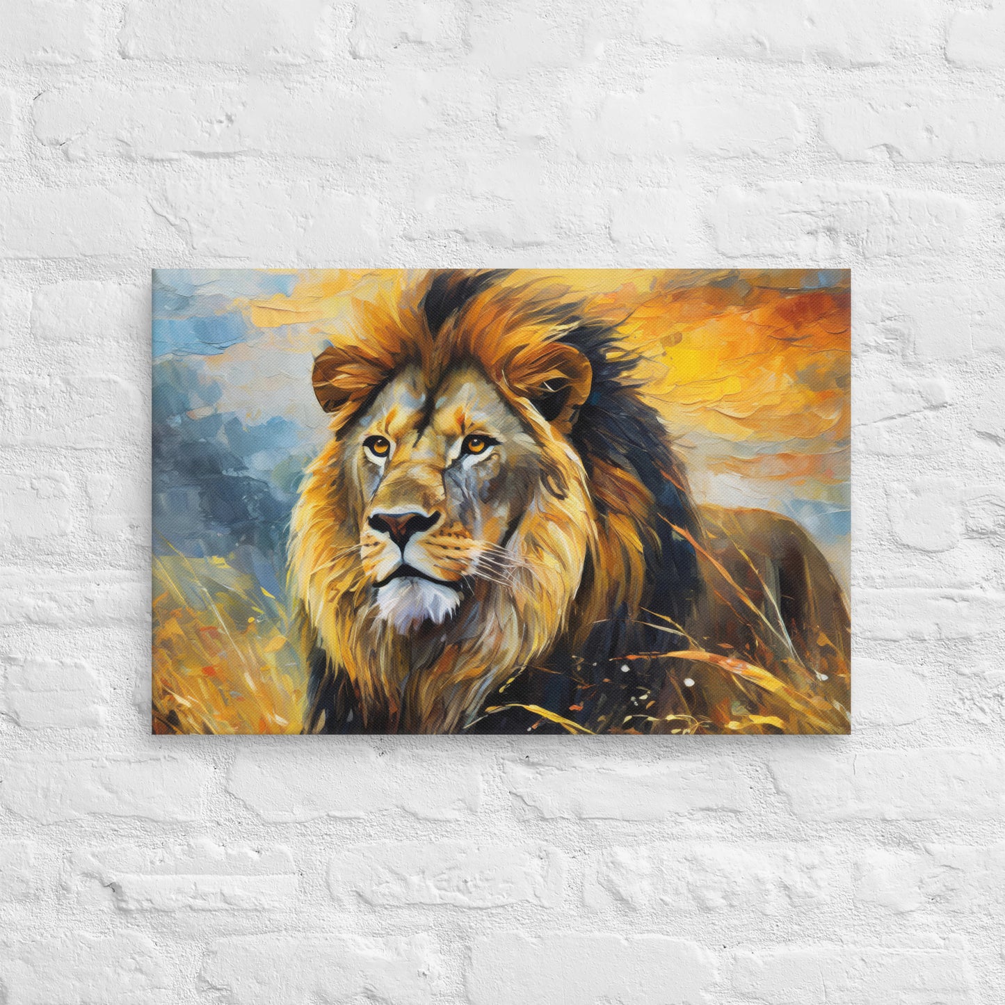 Majestic African Lion Oil Painting Canvas - Vibrant Home & Country Wall Decor - Perfect Stylish For Gift Friends, Nature And Wildlife Lovers
