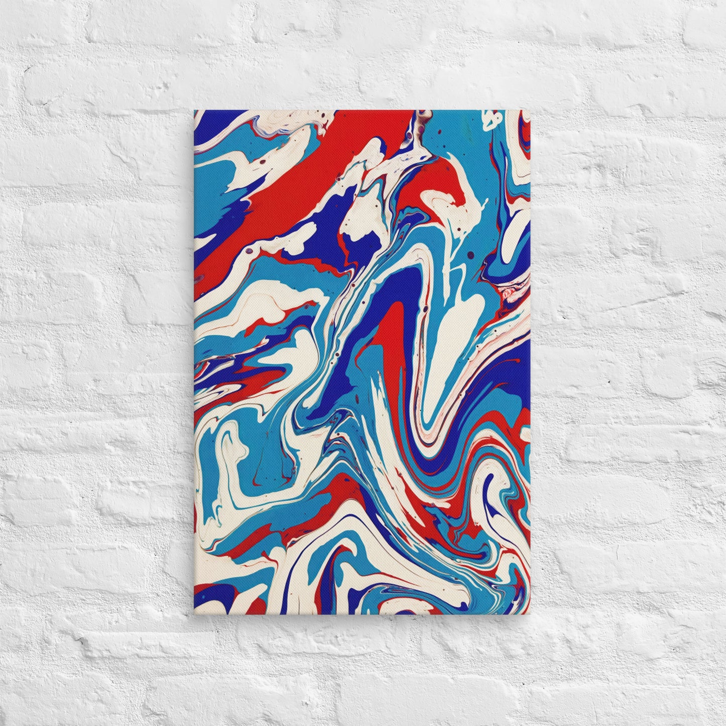 Abstract Flow Painting Canvas – Red, White, and Blue Colors – Fine Art Wall Decor For Bedroom, Living Room – Perfect Gift For Art Lovers