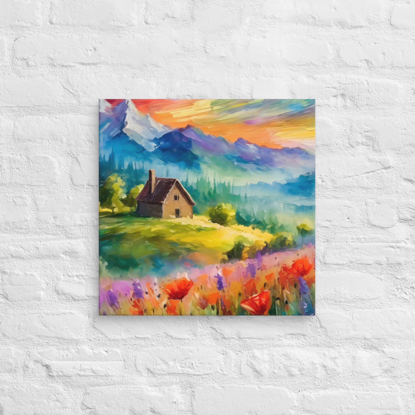 Scenic Mountain Sunset Oil Painting – Colorful Van Gogh Inspired Fine Art Canvas – Ideal Wall Decor For Living Room, Bedroom, Dining Room