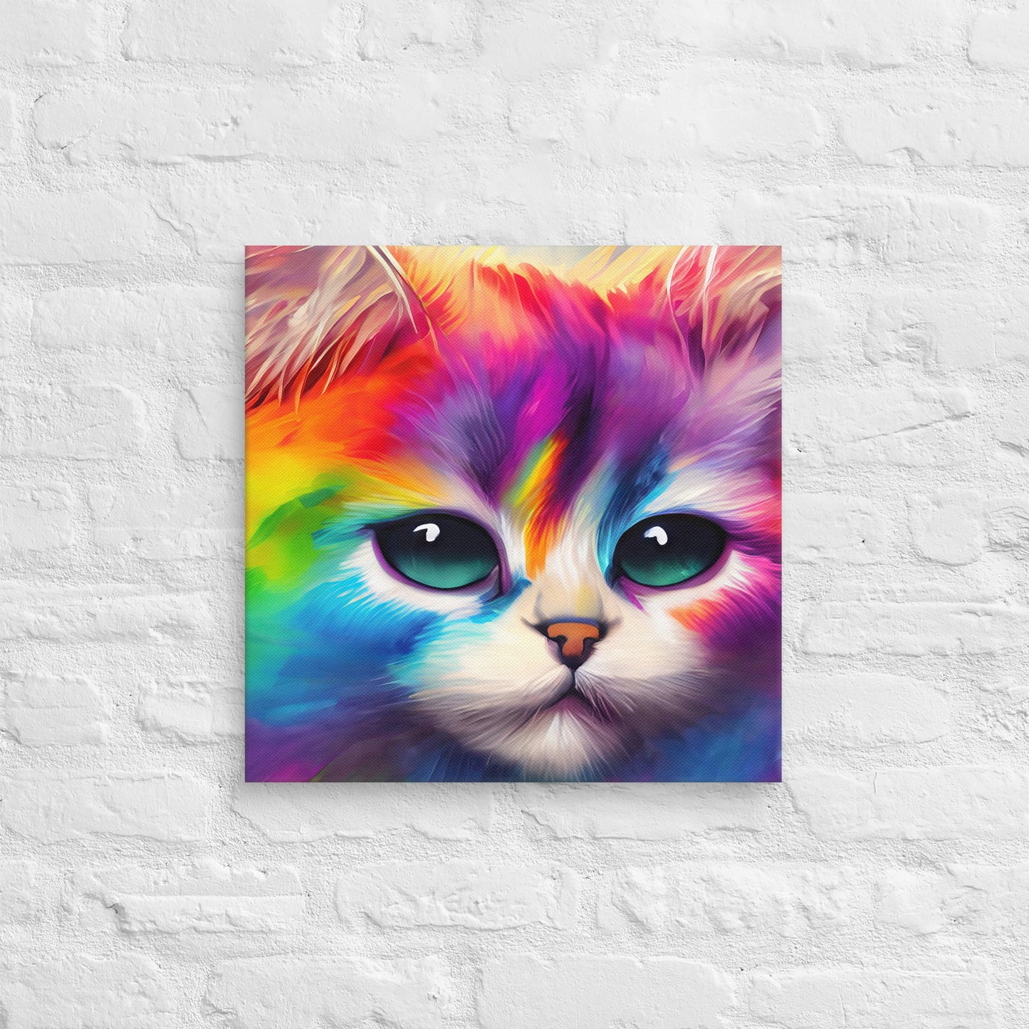 Vibrant Rainbow Fur Cat Painting – Stylish Fine Art Canvas – Perfect Gift & Stylish Wall Decor For Kids And Teen Bedrooms – Fun For All Ages
