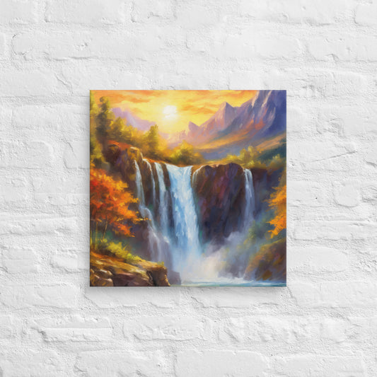Majestic Mountain Range Oil Painting Canvas - Autumn Sunset, Waterfall, Home & Country Décor - Stunning Gift For Nature Lovers And Friends