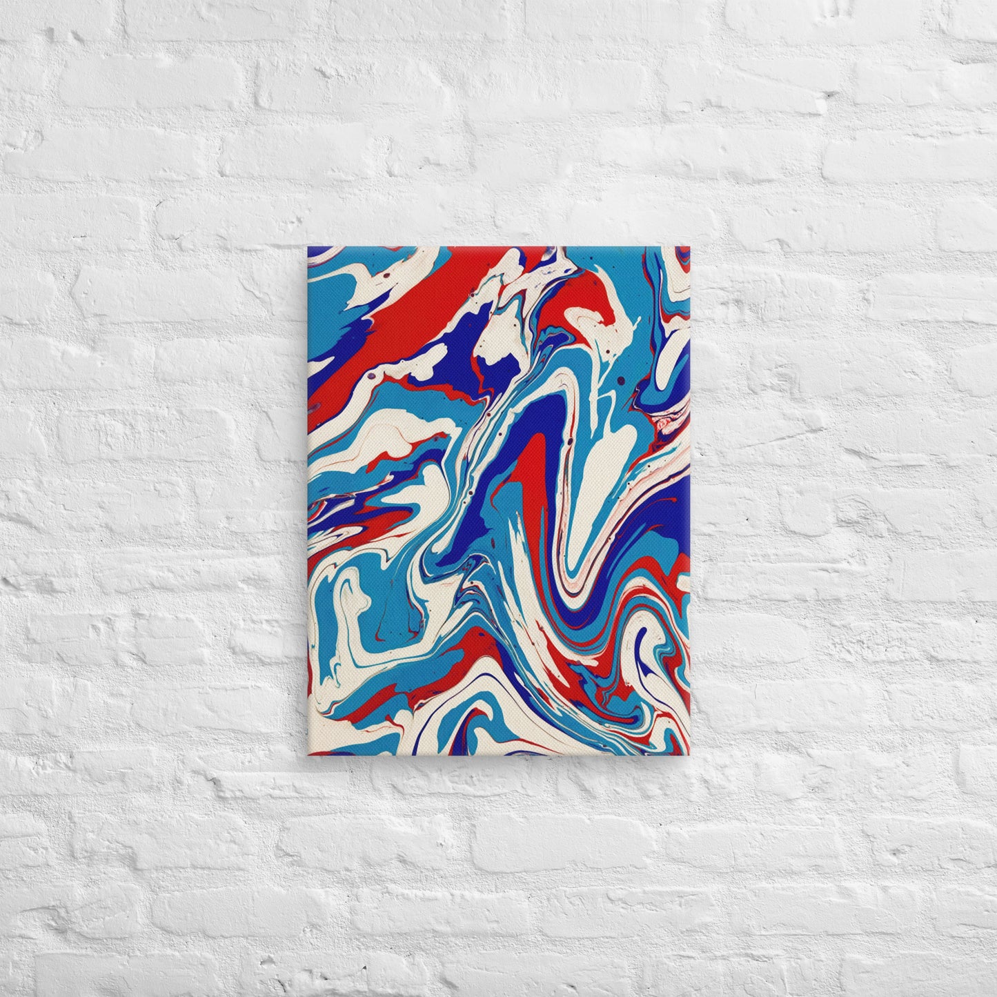 Abstract Flow Painting Canvas – Red, White, and Blue Colors – Fine Art Wall Decor For Bedroom, Living Room – Perfect Gift For Art Lovers