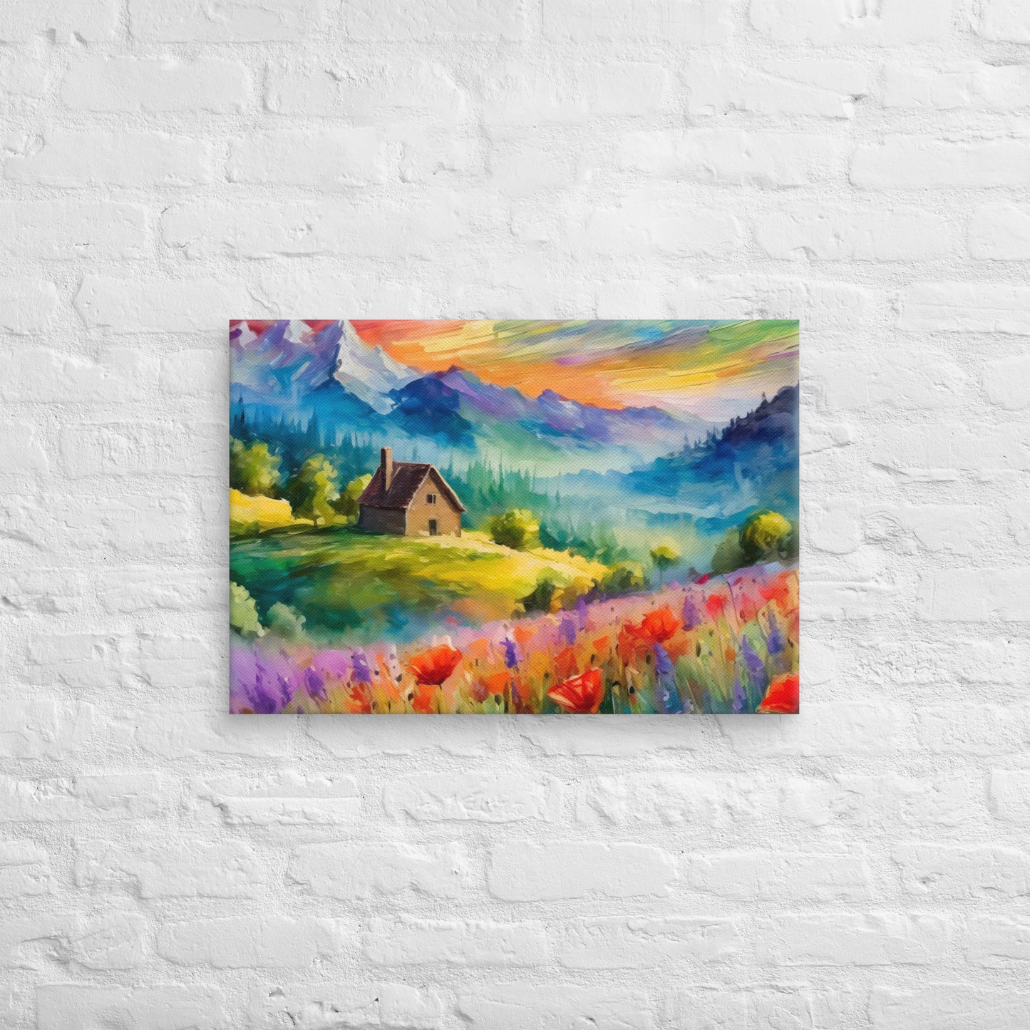 Scenic Mountain Sunset Oil Painting – Colorful Van Gogh Inspired Fine Art Canvas – Ideal Wall Decor For Living Room, Bedroom, Dining Room