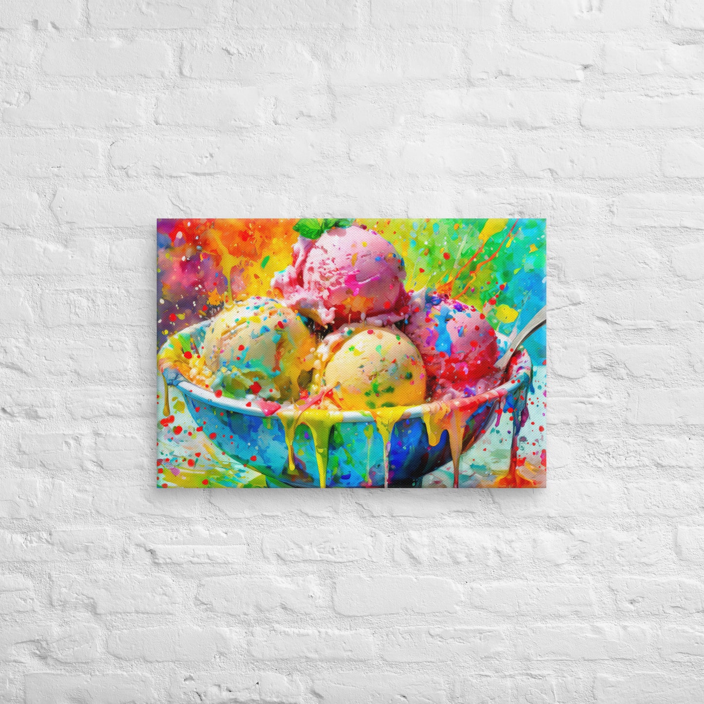 Colorful Ice Cream Bowl Oil Painting Canvas - Vibrant Home, Bedroom, Cafe, Kitchen Wall Decor - Perfect for Art Lovers & Fun Unique Gifts