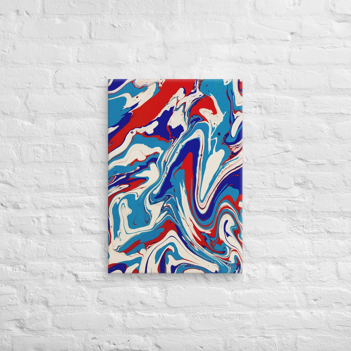 Abstract Flow Painting Canvas – Red, White, and Blue Colors – Fine Art Wall Decor For Bedroom, Living Room – Perfect Gift For Art Lovers