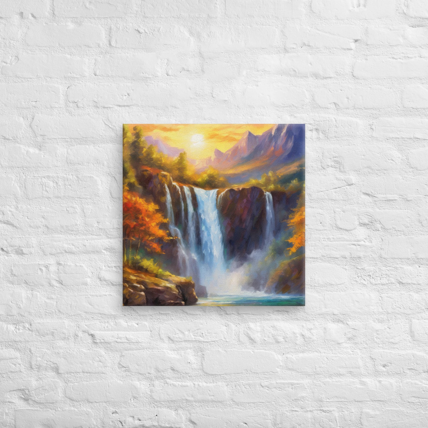 Majestic Mountain Range Oil Painting Canvas - Autumn Sunset, Waterfall, Home & Country Décor - Stunning Gift For Nature Lovers And Friends