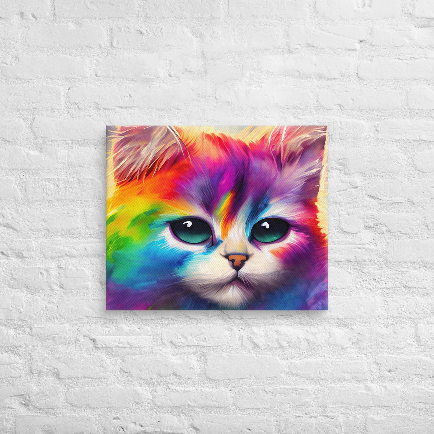 Vibrant Rainbow Fur Cat Painting – Stylish Fine Art Canvas – Perfect Gift & Stylish Wall Decor For Kids And Teen Bedrooms – Fun For All Ages