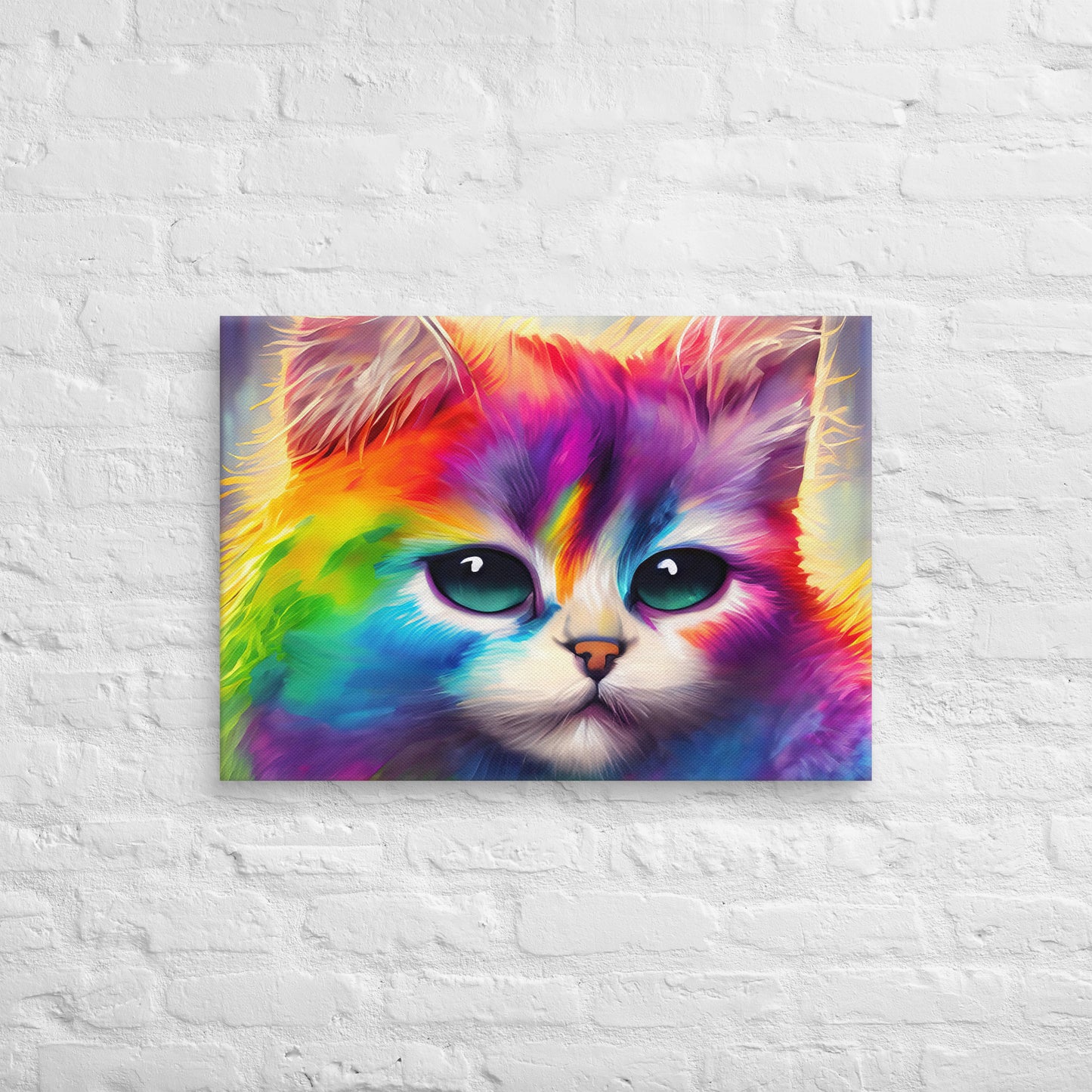 Vibrant Rainbow Fur Cat Painting – Stylish Fine Art Canvas – Perfect Gift & Stylish Wall Decor For Kids And Teen Bedrooms – Fun For All Ages