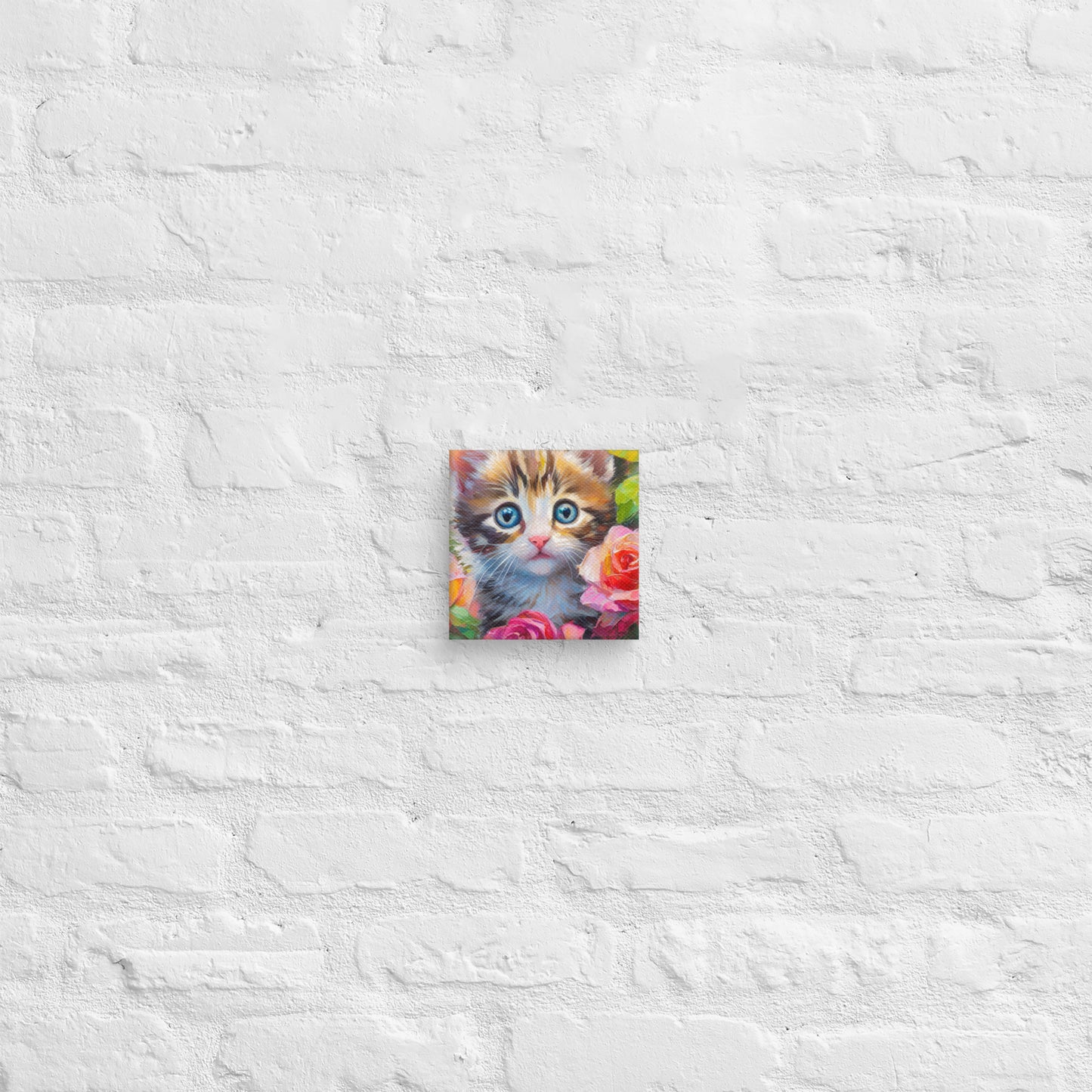 Adorable Kitten An Rose Bush Oil Painting Canvas - Perfect For Home, Bedroom, Office Decor & Gift For Kids, Nature, Cat, And Flower Lovers