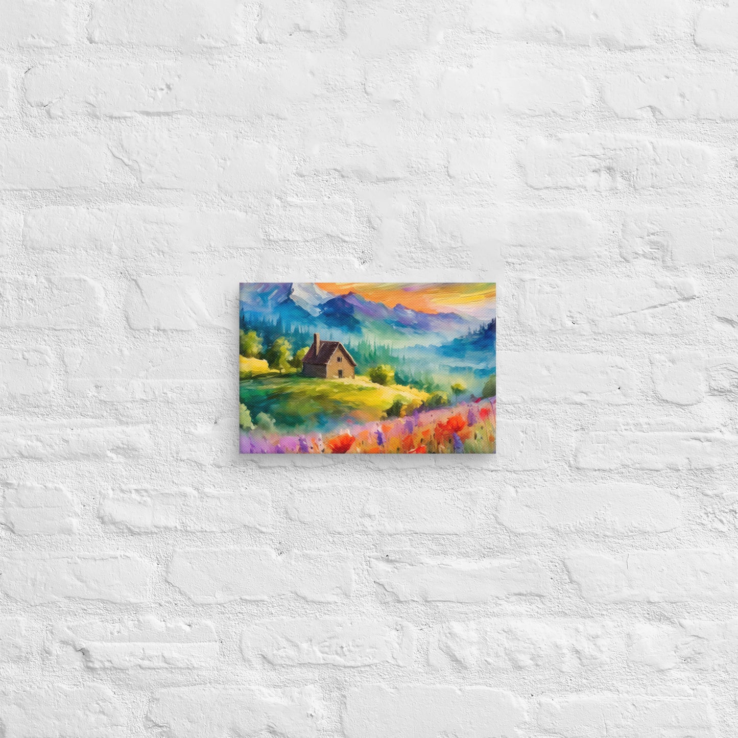 Scenic Mountain Sunset Oil Painting – Colorful Van Gogh Inspired Fine Art Canvas – Ideal Wall Decor For Living Room, Bedroom, Dining Room