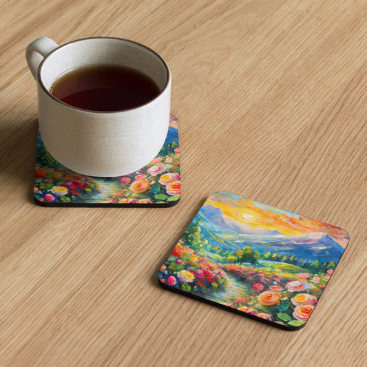 mountains, flowers, roses, sunset, clouds, landscape, scenic, colors, colorful,