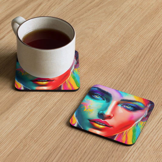 Goddess of Color Cork-Back Coaster - Vibrant Rainbow Art, Perfect Home And Cafe Table Décor For Fantasy, Surreal, Abstract Modern Art Lovers