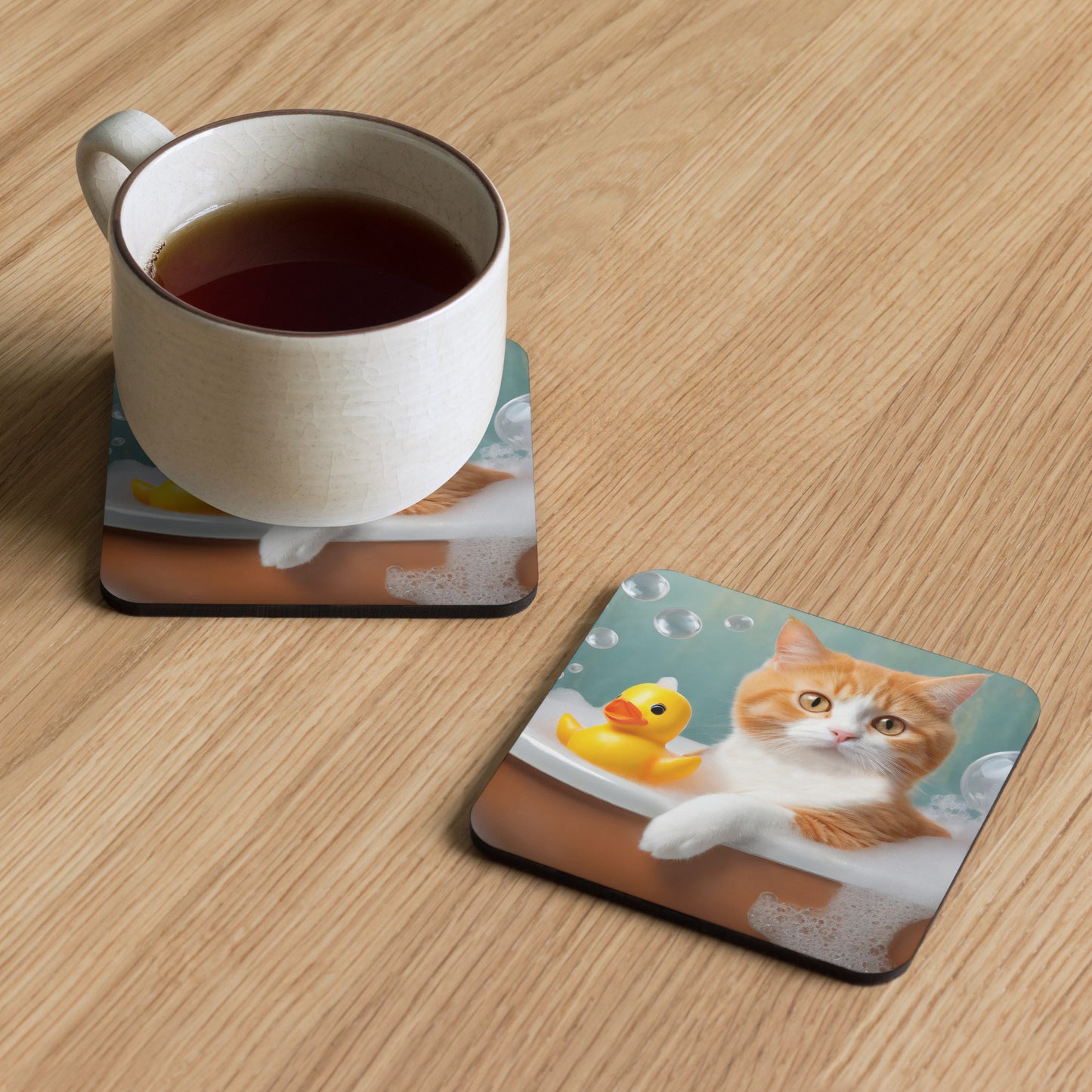 Adorable Cat Bubble Bath Cork-Back Drink Coaster - Perfect Gift For Cat Lovers, Pet Enthusiasts, Kids, And Home Décor - Cute And Fun Design