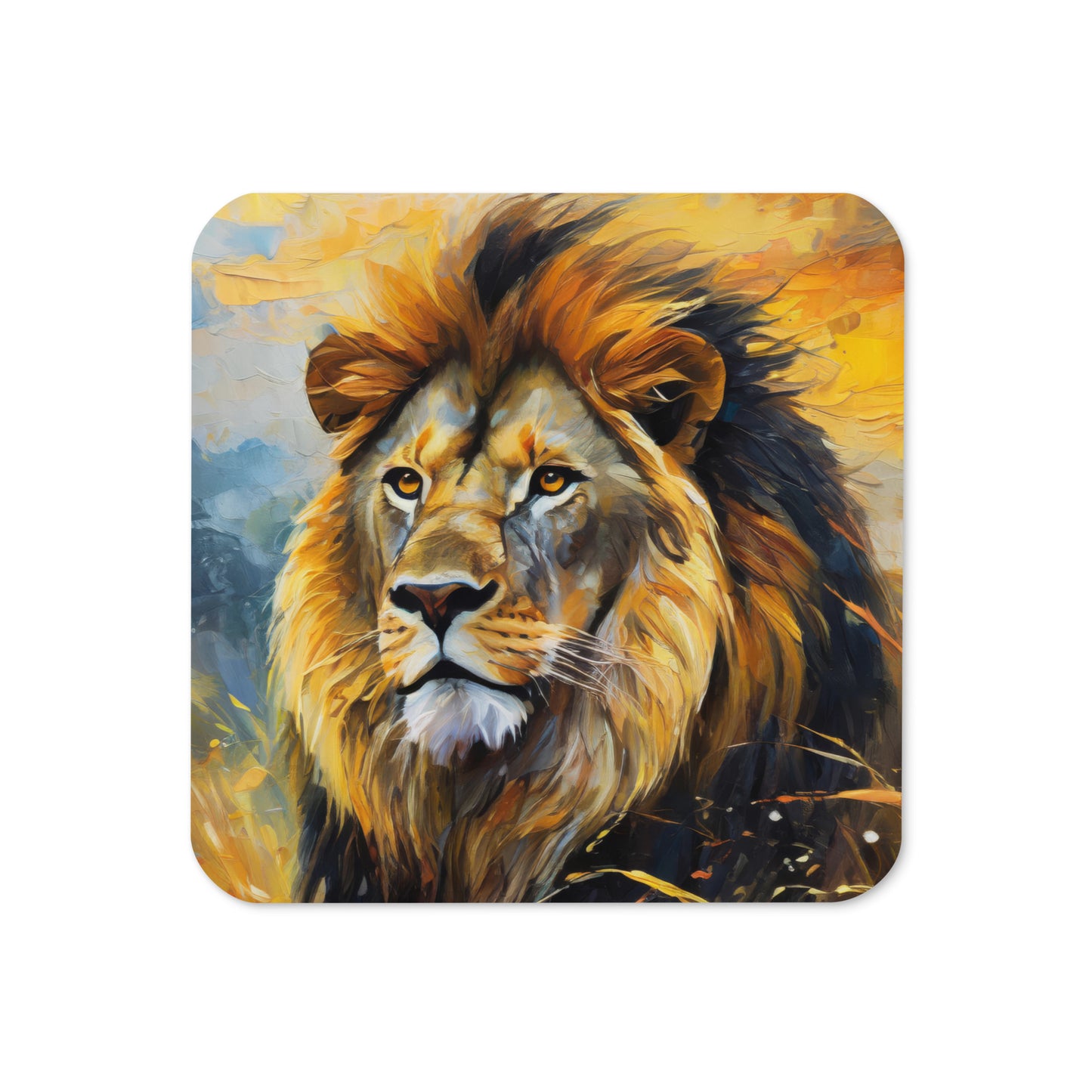 Majestic African Lion Cork-Back Coaster - Vibrant Oil Painting, Perfect Gift For Wildlife And Nature Lovers - Beautiful Kitchen & Café Décor