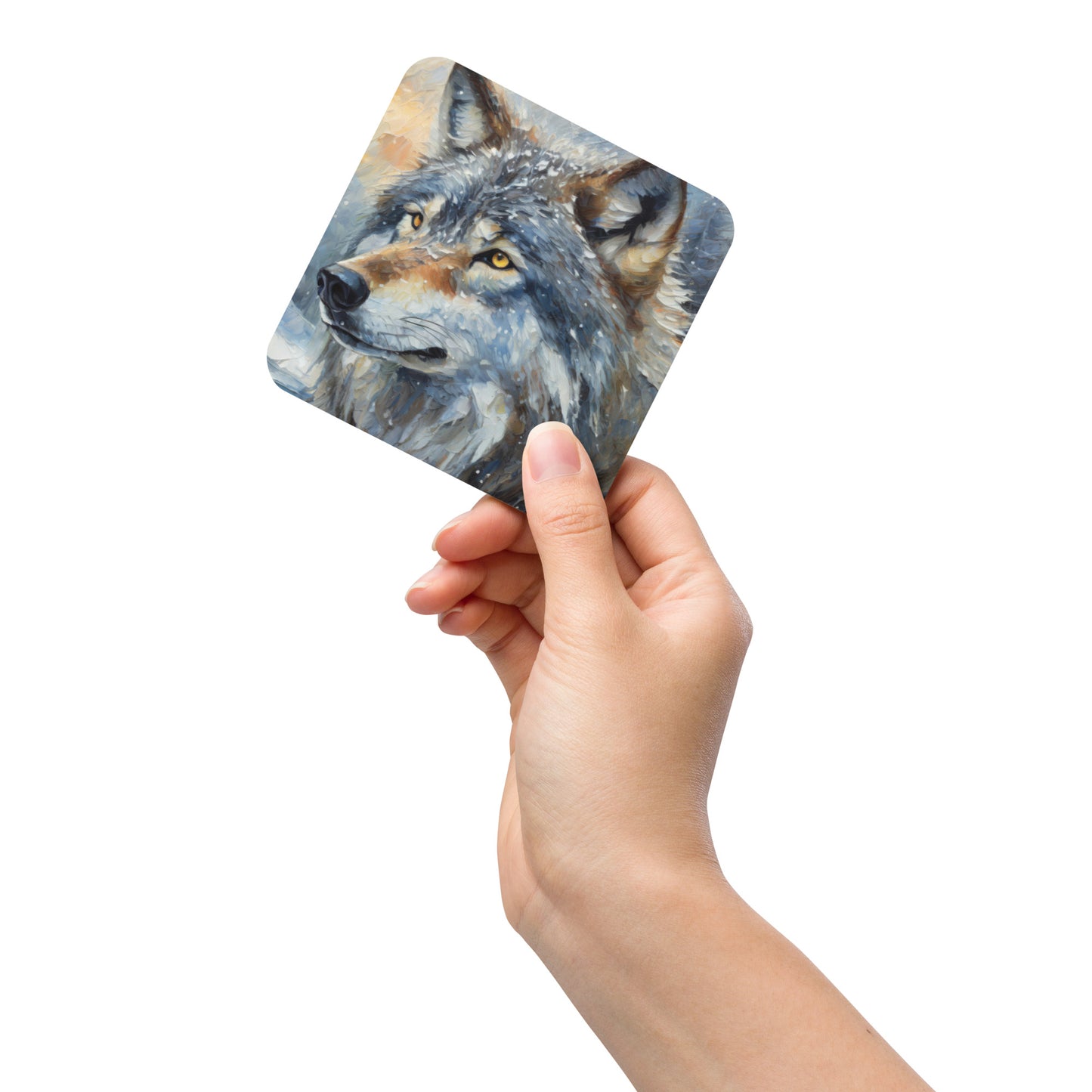 Beautiful Grey Wolf Cork-Back Drink Coaster - Vibrant Oil Painting, Winter Landscape, Perfect Gift For Nature & Wildlife Lovers - Home Decor