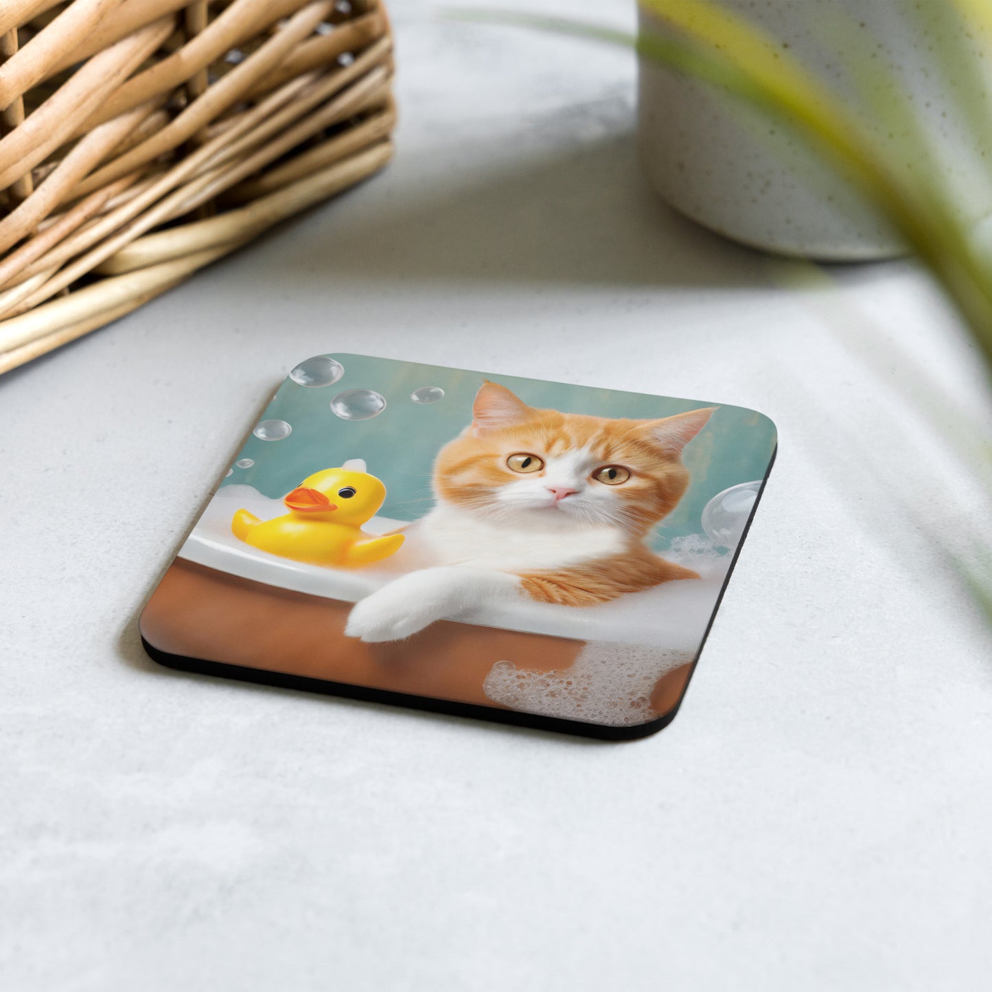 Adorable Cat Bubble Bath Cork-Back Drink Coaster - Perfect Gift For Cat Lovers, Pet Enthusiasts, Kids, And Home Décor - Cute And Fun Design