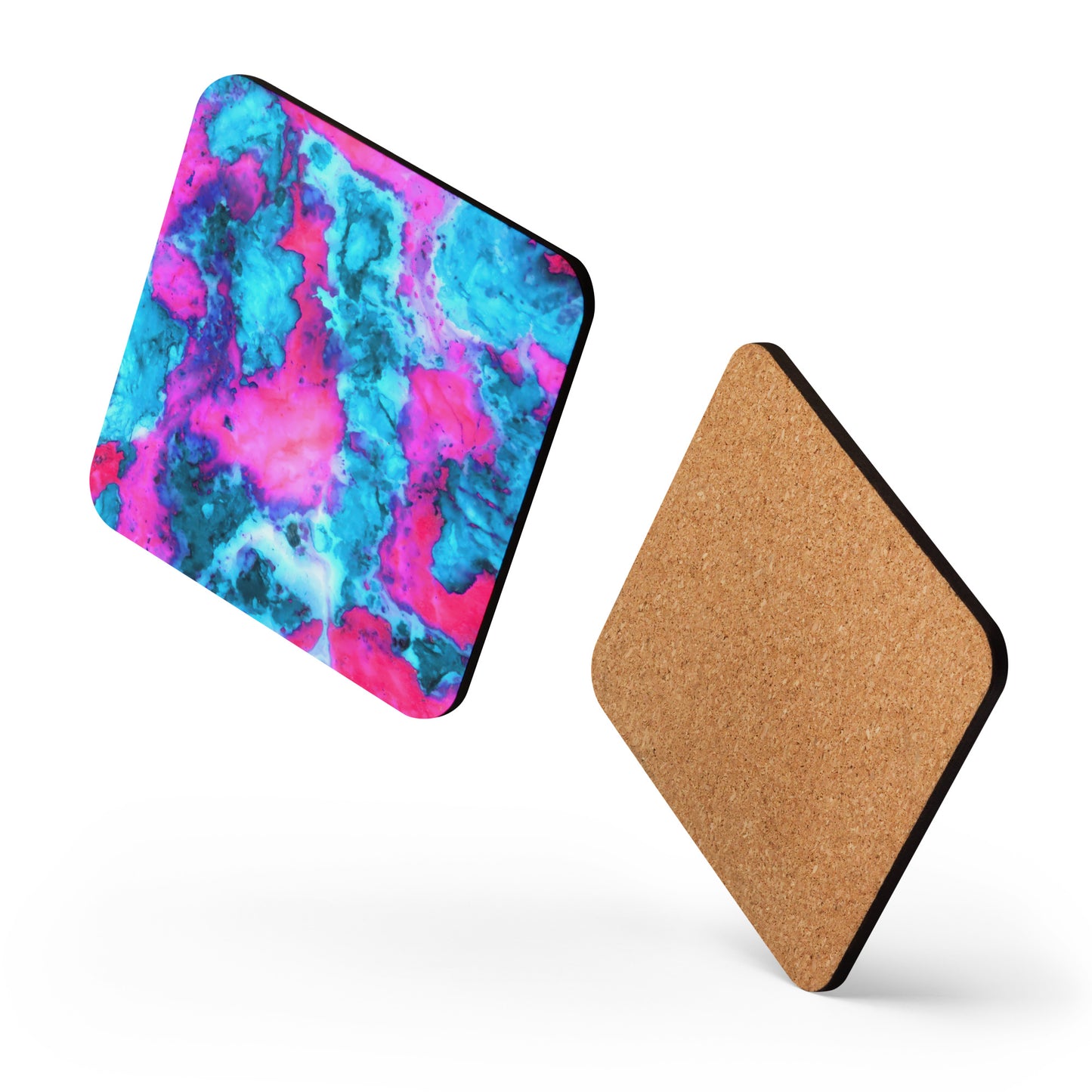 Vibrant Marble Abstract Cork Back Drink Coaster - Magenta & Cyan Art - Stylish & Durable - Perfect for Art Lovers