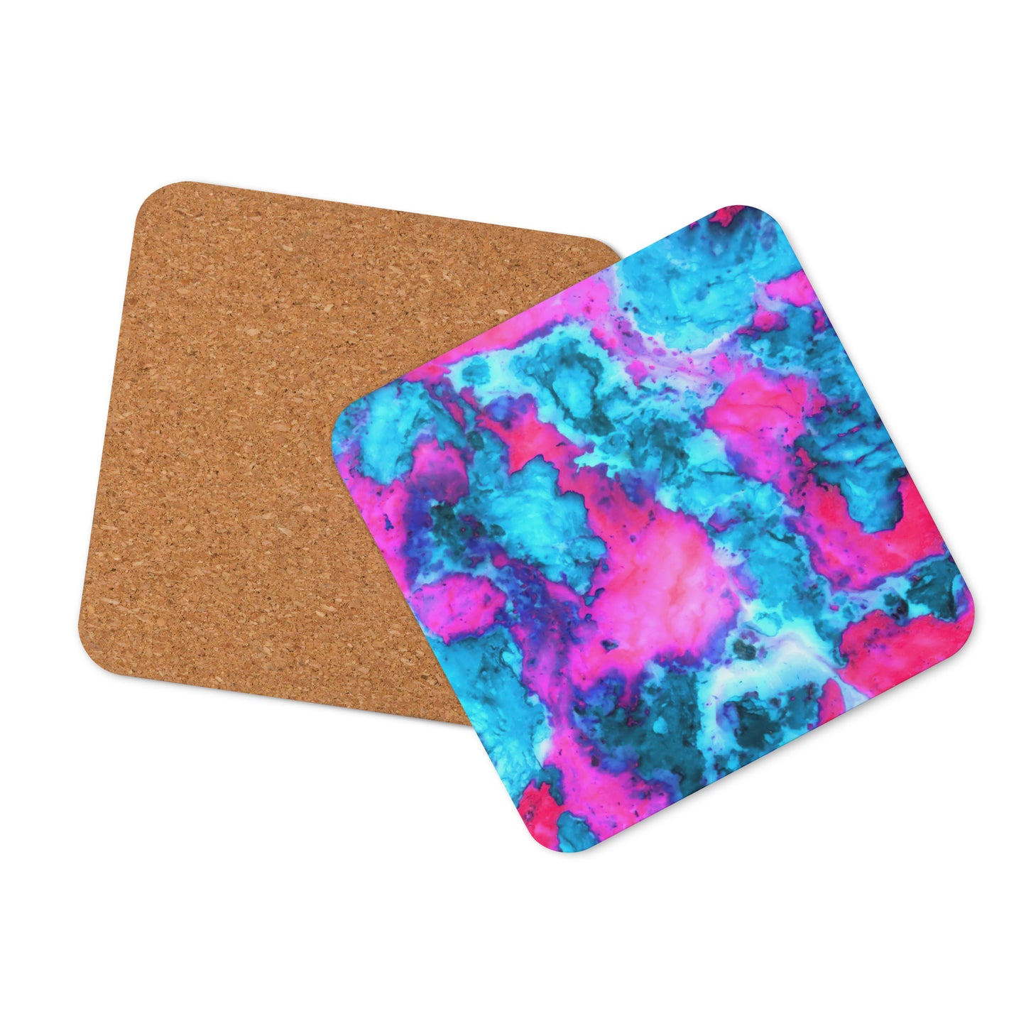 Vibrant Marble Abstract Cork Back Drink Coaster - Magenta & Cyan Art - Stylish & Durable - Perfect for Art Lovers
