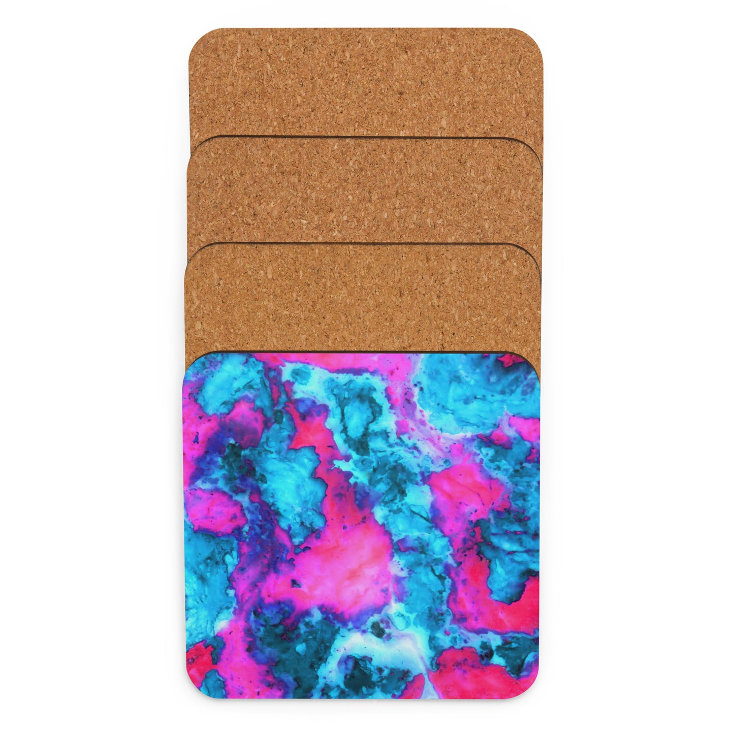 Vibrant Marble Abstract Cork Back Drink Coaster - Magenta & Cyan Art - Stylish & Durable - Perfect for Art Lovers