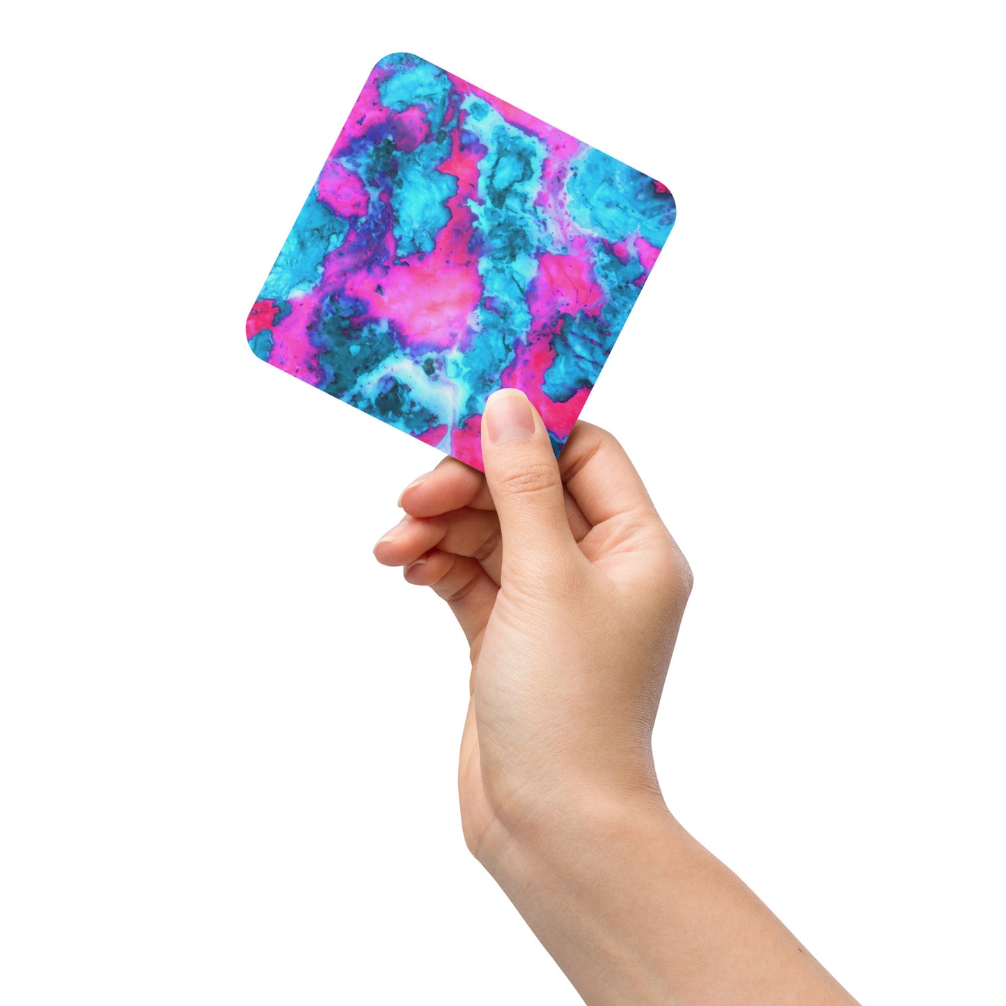Vibrant Marble Abstract Cork Back Drink Coaster - Magenta & Cyan Art - Stylish & Durable - Perfect for Art Lovers