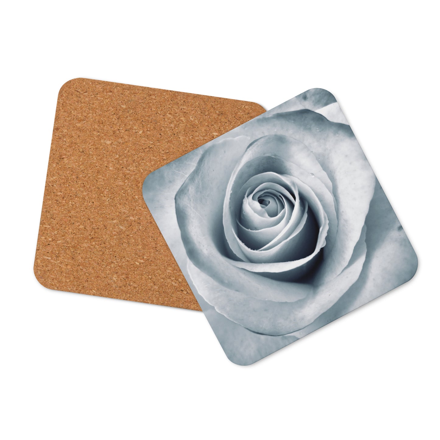 Elegant White Rose Macro Photograph On Fine Art Cork Back Drink Coaster - Perfect Gift For Contemporary Art, Nature, Flower &amp; B&amp;W Photography Lovers