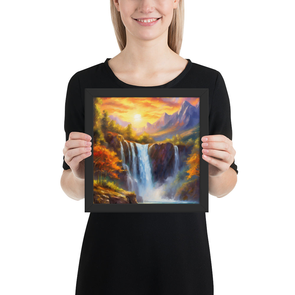 waterfall, waterfalls, nature, sunset, mountains, sunset, trees, clouds, art