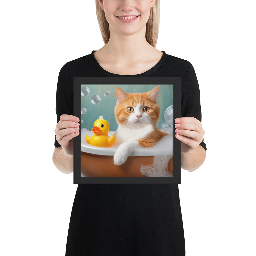 Adorable Cat Bubble Bath Framed Fine Art Poster Print - Perfect for Cat Lovers, Pet Enthusiasts, Kids, And Home Décor - Cute &amp; Funny Design