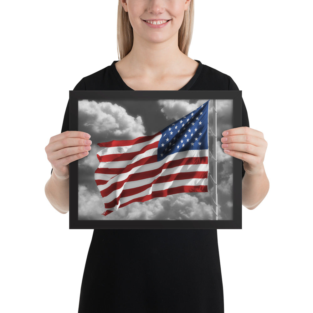 Framed Fine Art Poster Print - Old Glory American Flag With Color Splash Effect - Perfect Gift And Patriotic Wall Décor For Home &amp; Office