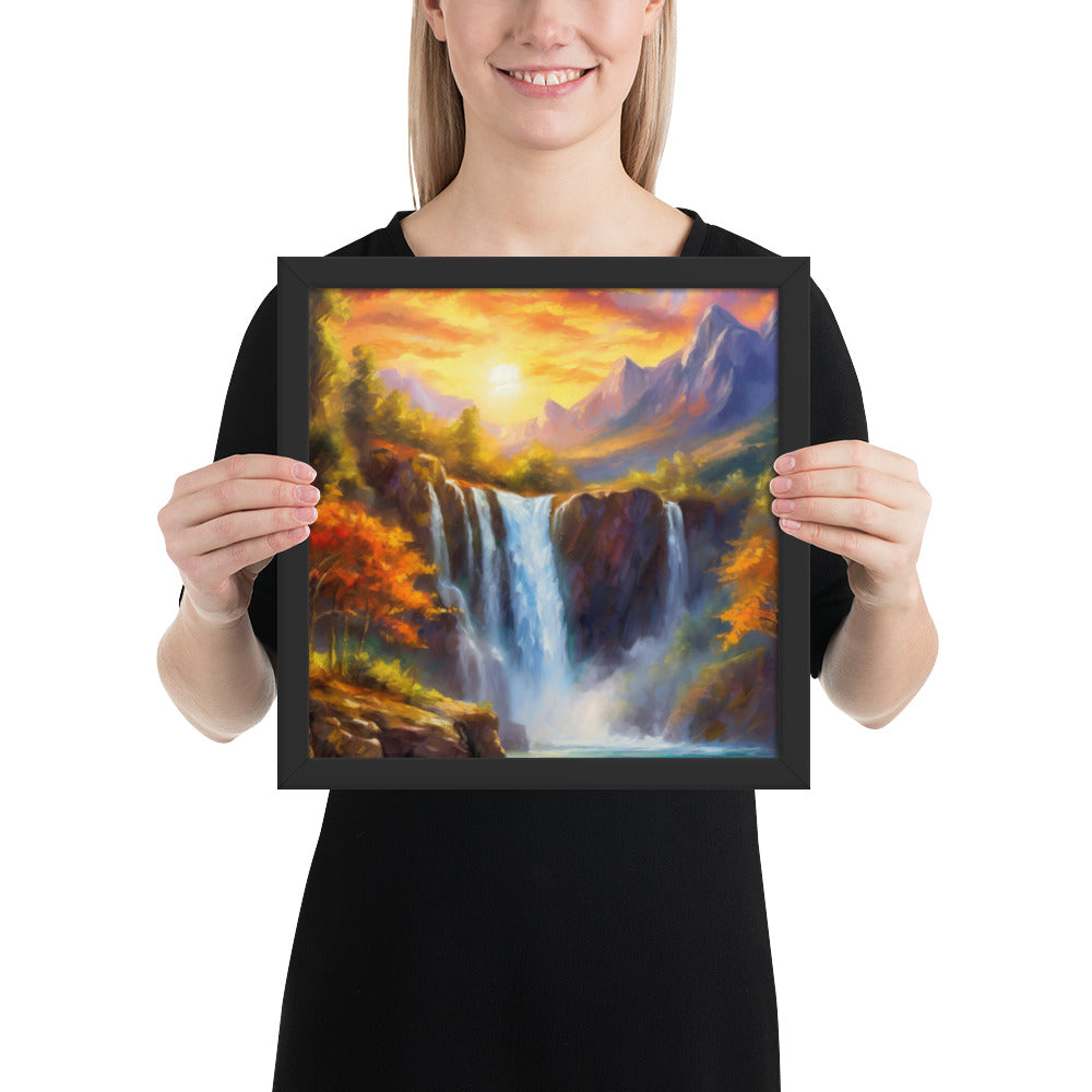 waterfall, waterfalls, nature, sunset, mountains, sunset, trees, clouds, art