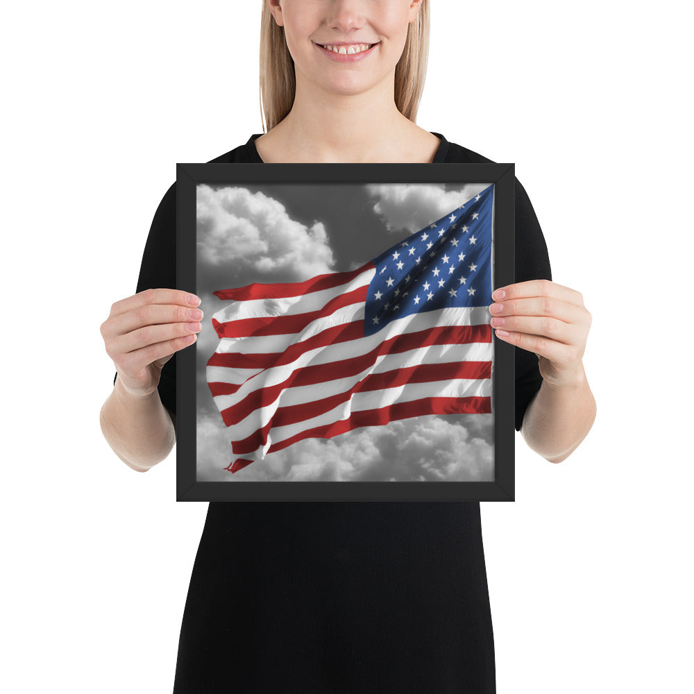 Framed Fine Art Poster Print - Old Glory American Flag With Color Splash Effect - Perfect Gift And Patriotic Wall Décor For Home &amp; Office