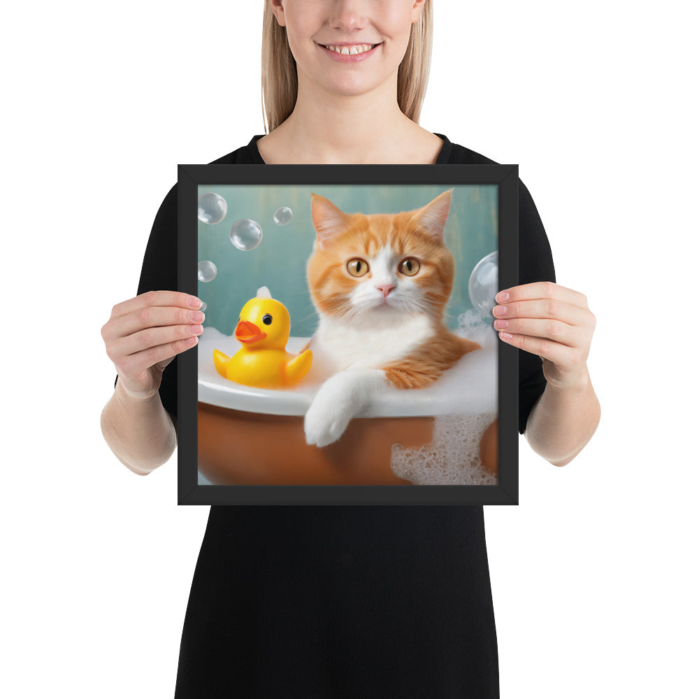 Adorable Cat Bubble Bath Framed Fine Art Poster Print - Perfect for Cat Lovers, Pet Enthusiasts, Kids, And Home Décor - Cute &amp; Funny Design