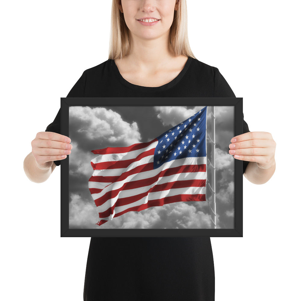 Framed Fine Art Poster Print - Old Glory American Flag With Color Splash Effect - Perfect Gift And Patriotic Wall Décor For Home &amp; Office