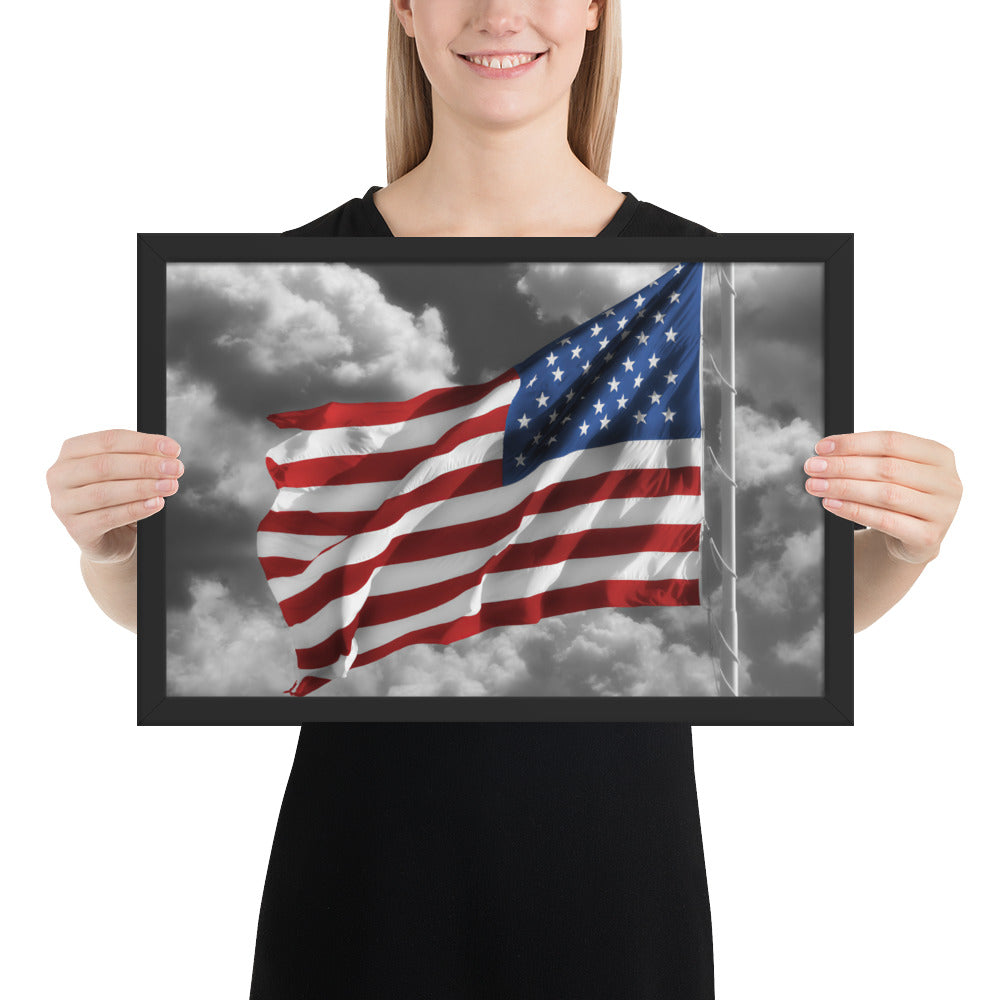 Framed Fine Art Poster Print - Old Glory American Flag With Color Splash Effect - Perfect Gift And Patriotic Wall Décor For Home &amp; Office