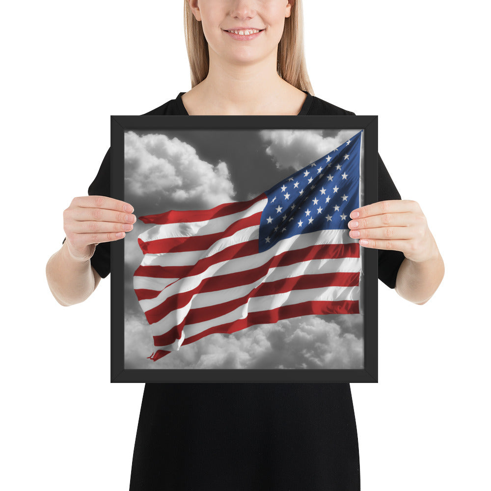Framed Fine Art Poster Print - Old Glory American Flag With Color Splash Effect - Perfect Gift And Patriotic Wall Décor For Home &amp; Office