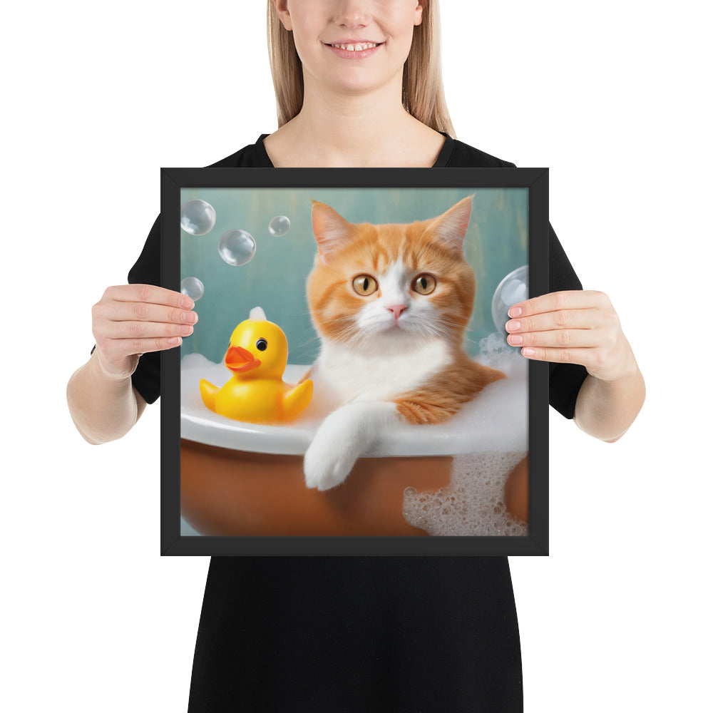 Adorable Cat Bubble Bath Framed Fine Art Poster Print - Perfect for Cat Lovers, Pet Enthusiasts, Kids, And Home Décor - Cute &amp; Funny Design