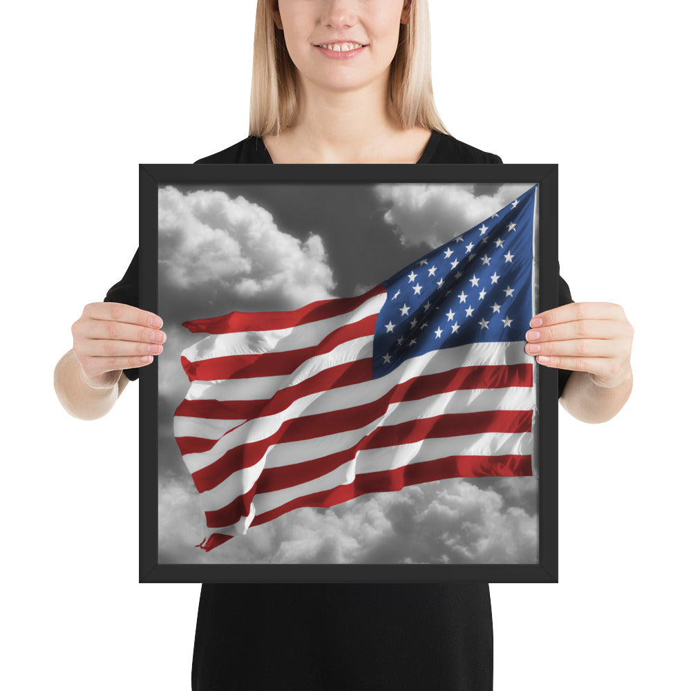Framed Fine Art Poster Print - Old Glory American Flag With Color Splash Effect - Perfect Gift And Patriotic Wall Décor For Home &amp; Office