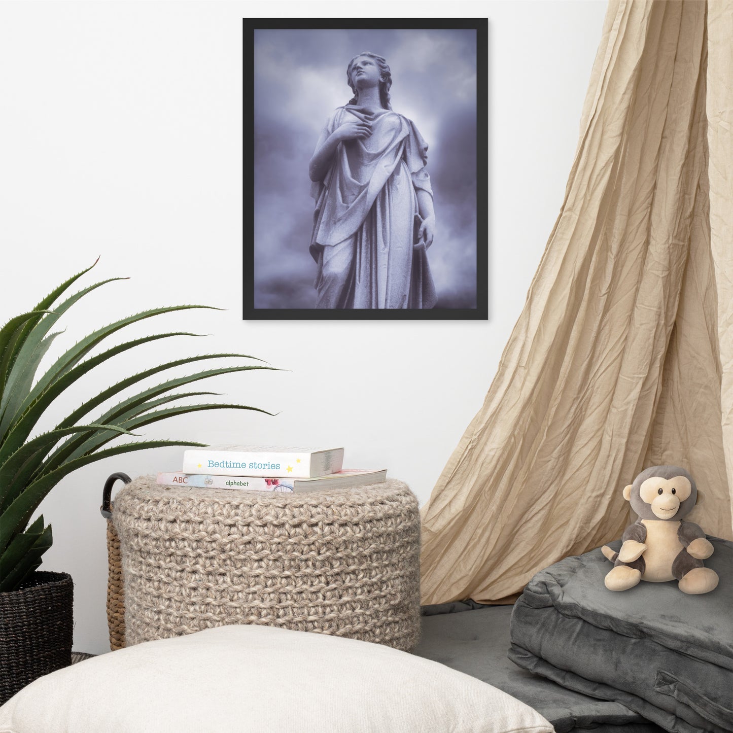 Milady - Elegant Framed Art Poster - Beautiful Statue Of A Woman With A Stormy Sky In Blue Tones - Perfect Gift For Art Lovers