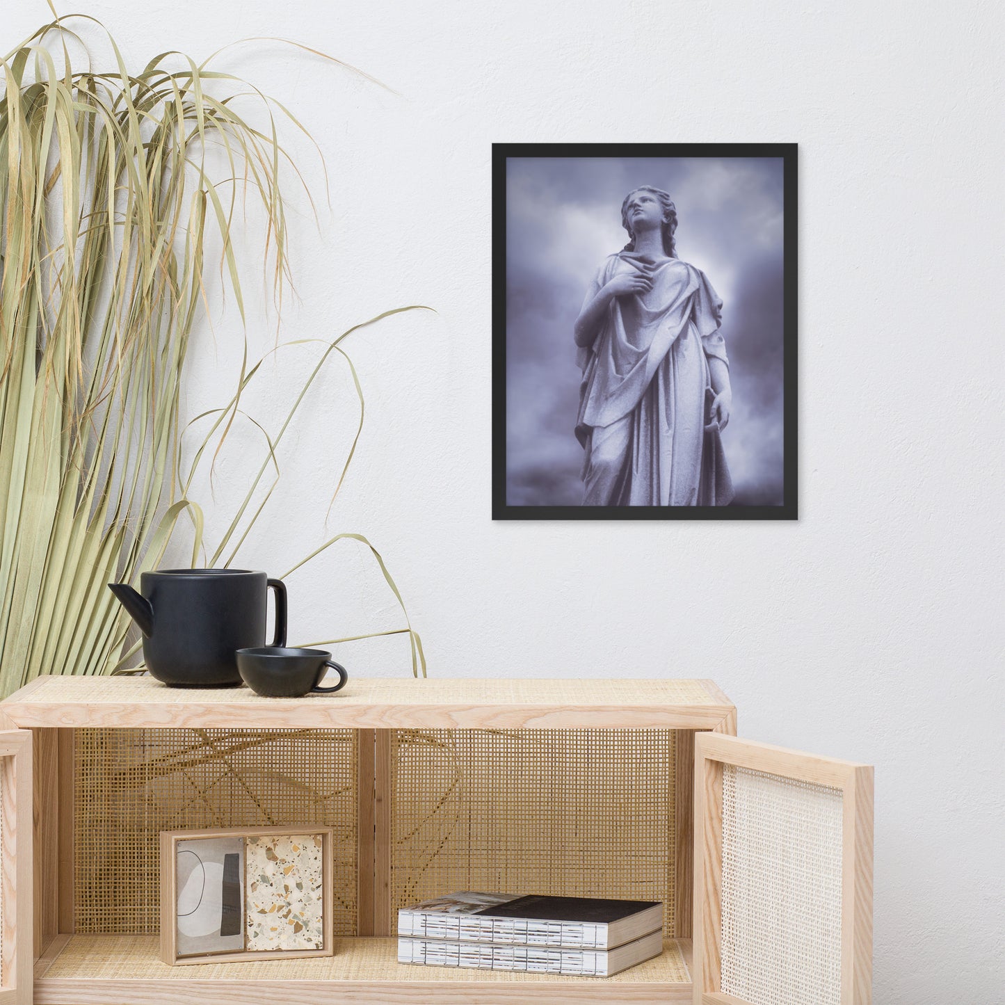 Milady - Elegant Framed Art Poster - Beautiful Statue Of A Woman With A Stormy Sky In Blue Tones - Perfect Gift For Art Lovers