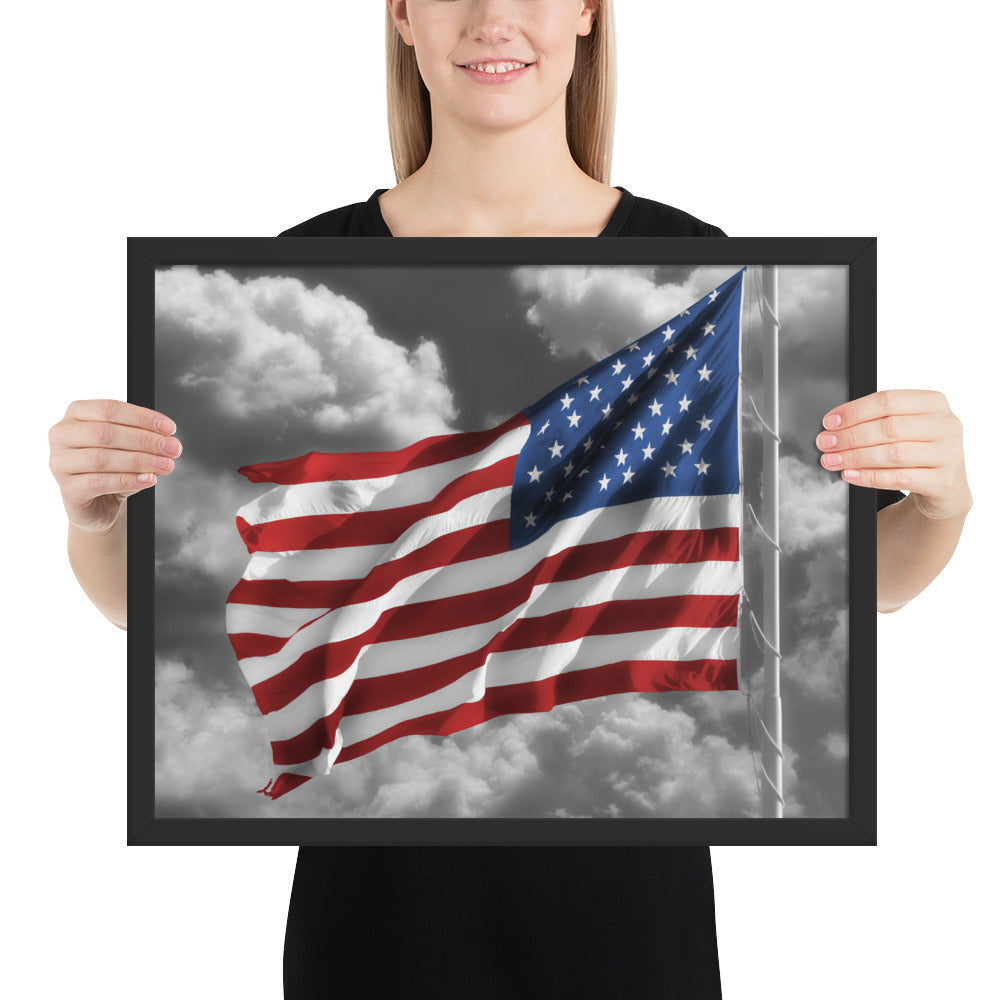Framed Fine Art Poster Print - Old Glory American Flag With Color Splash Effect - Perfect Gift And Patriotic Wall Décor For Home &amp; Office