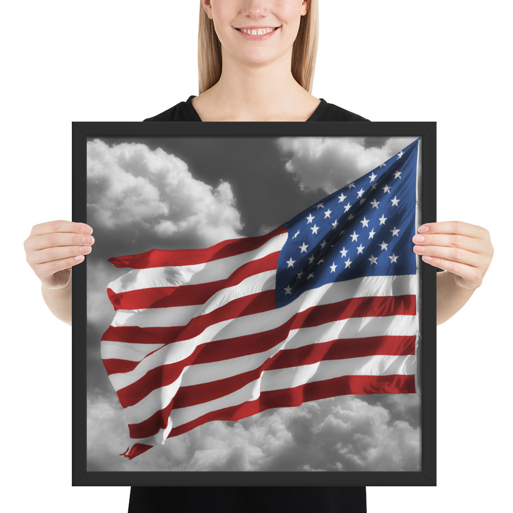 Framed Fine Art Poster Print - Old Glory American Flag With Color Splash Effect - Perfect Gift And Patriotic Wall Décor For Home &amp; Office