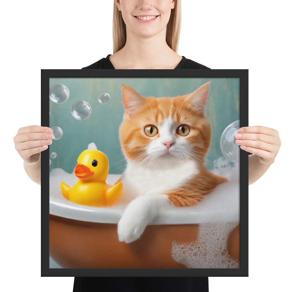 Adorable Cat Bubble Bath Framed Fine Art Poster Print - Perfect for Cat Lovers, Pet Enthusiasts, Kids, And Home Décor - Cute &amp; Funny Design