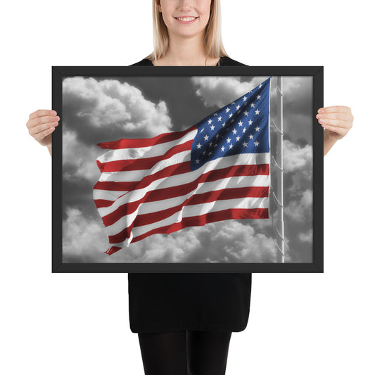 Framed Fine Art Poster Print - Old Glory American Flag With Color Splash Effect - Perfect Gift And Patriotic Wall Décor For Home & Office