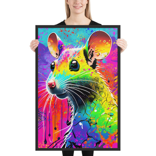 A Hip Rat - Colorful Alternative Pop Art - Framed Fine Art Poster Print, Rainbow Colors, Perfect Gift For Graffiti And Grunge Art Lovers,