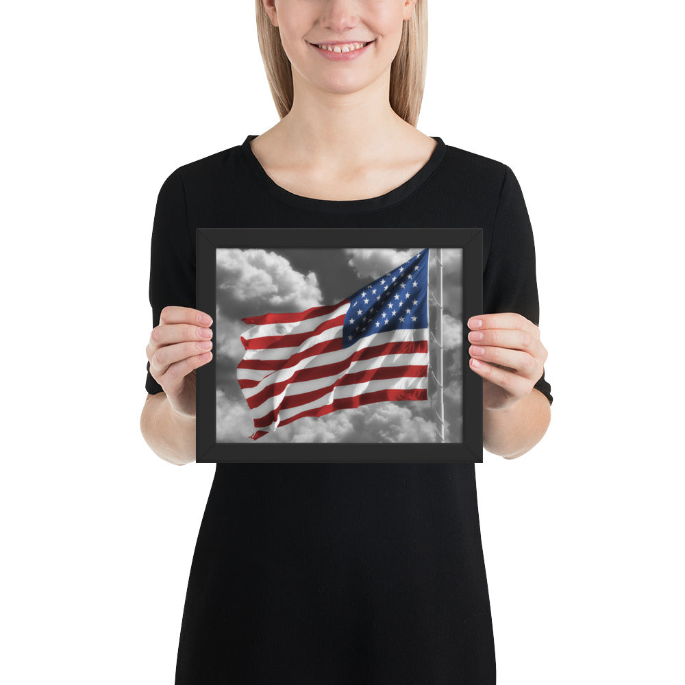 Framed Fine Art Poster Print - Old Glory American Flag With Color Splash Effect - Perfect Gift And Patriotic Wall Décor For Home &amp; Office