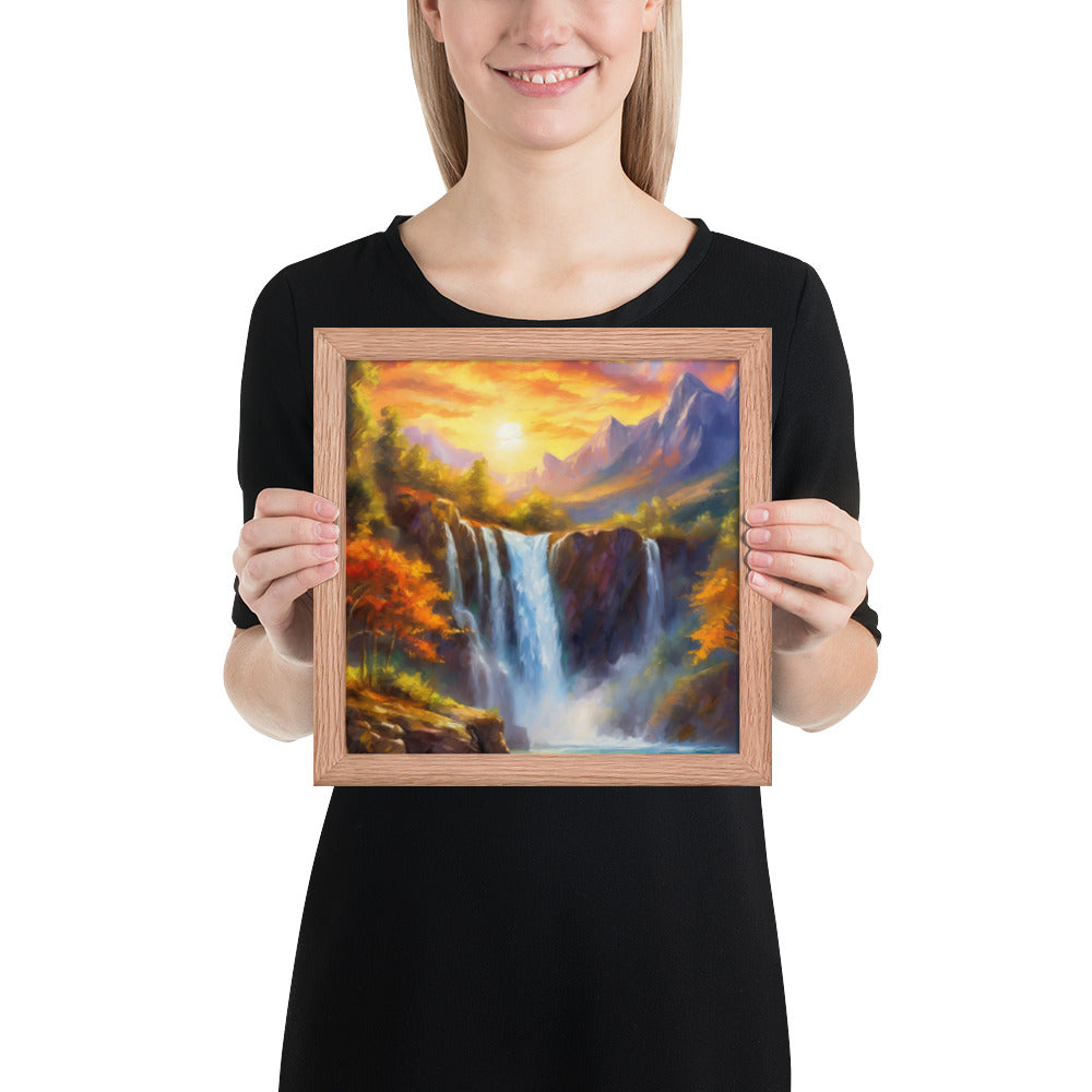 waterfall, waterfalls, nature, sunset, mountains, sunset, trees, clouds, art