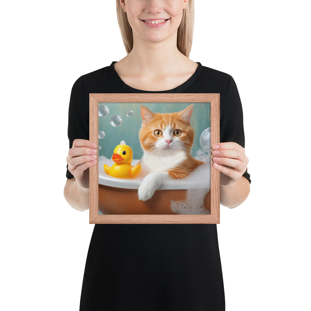 Adorable Cat Bubble Bath Framed Fine Art Poster Print - Perfect for Cat Lovers, Pet Enthusiasts, Kids, And Home Décor - Cute &amp; Funny Design