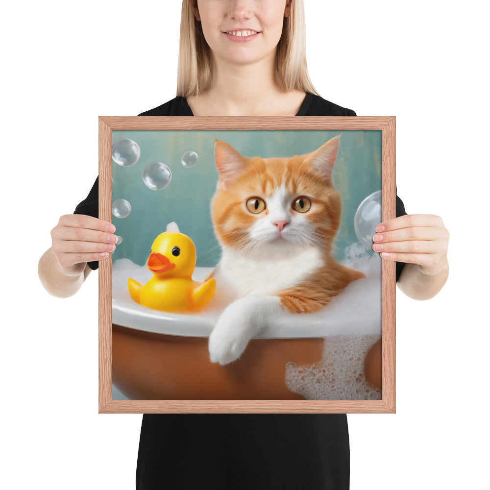 Adorable Cat Bubble Bath Framed Fine Art Poster Print - Perfect for Cat Lovers, Pet Enthusiasts, Kids, And Home Décor - Cute &amp; Funny Design